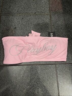 PLAYBOY Pink Rhinestone Script Bandeau TOP ONLY